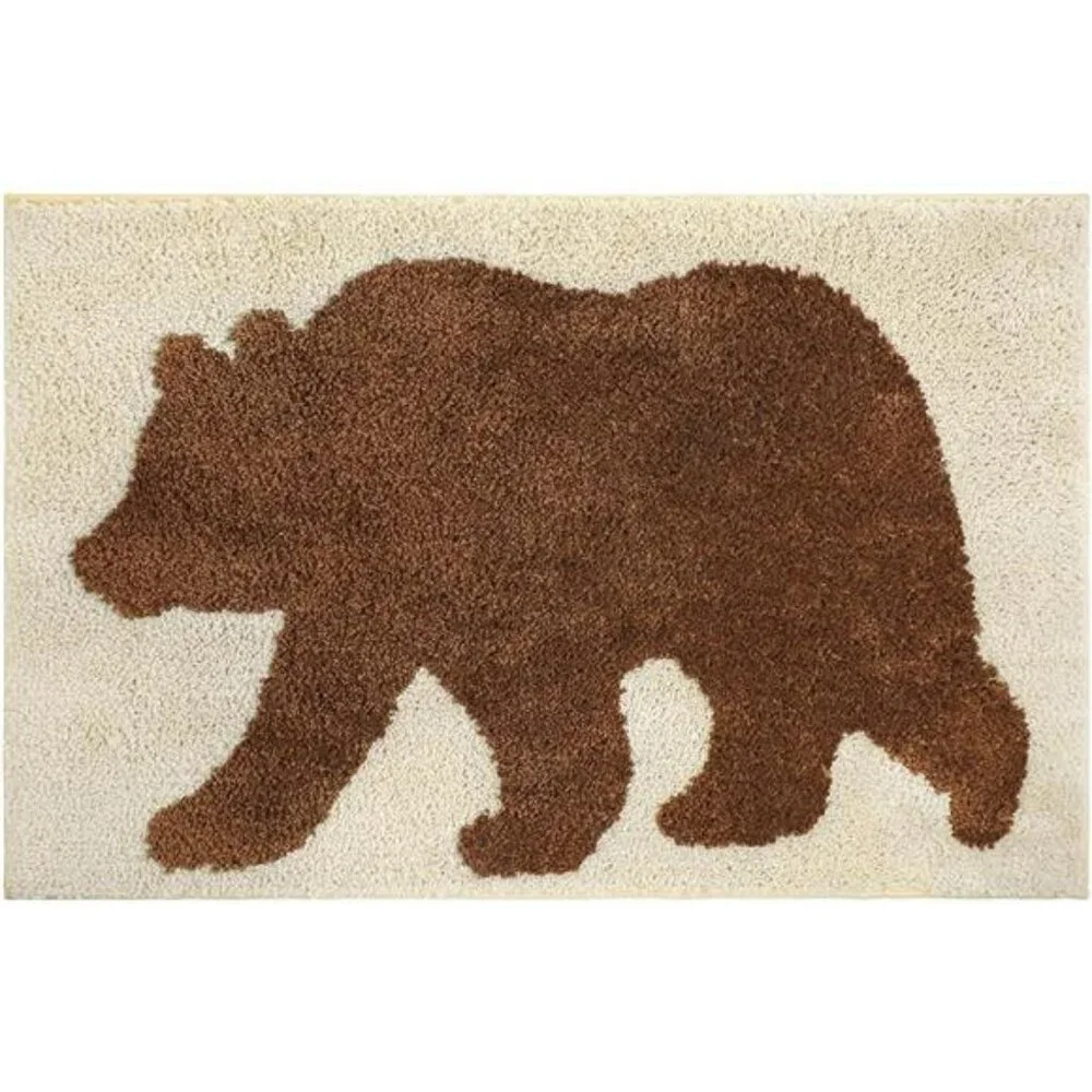 Rustic Bear Bathroom Rug Non Slip Cabin Lodge Farmhouse Soft Absorbent Floor Mat